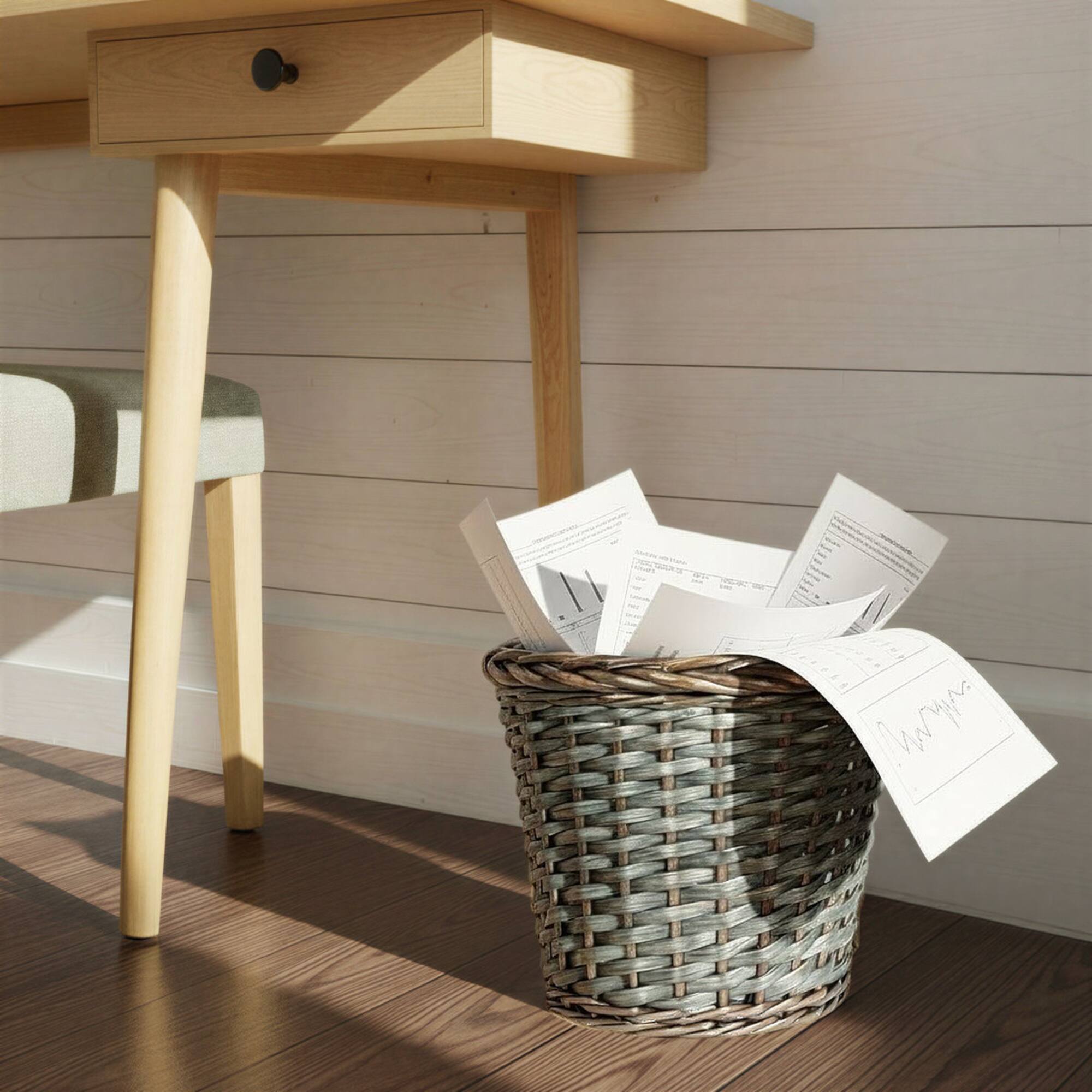Household Essentials 11.75" Brown Handwoven Willow Waste Basket with Plastic Liner